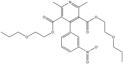 2,6-ジメチル-4-(3-ニトロフェニル)ピリジン-3,5-ジカルボン酸ジ(2-プロピルオキシエチル) 化学構造式
