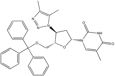 3'-(4,5-ジメチル-1H-1,2,3-トリアゾール-1-イル)-5'-O-トリチル-3'-デオキシチミジン 化学構造式