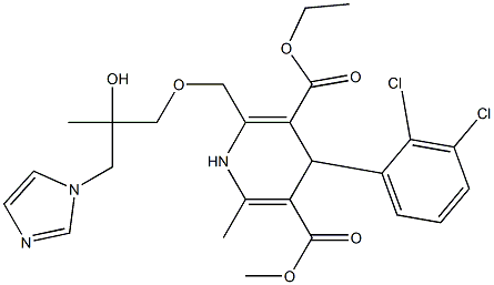2-[[2-ヒドロキシ-3-(1H-イミダゾール-1-イル)-2-メチルプロピルオキシ]メチル]-4-(2,3-ジクロロフェニル)-1,4-ジヒドロ-6-メチルピリジン-3,5-ジカルボン酸3-エチル5-メチル 化学構造式