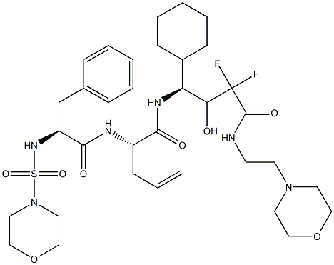 (4S)-4-[(S)-2-(N-モルホリノスルホニル-L-フェニルアラニルアミノ)-4-ペンテノイルアミノ]-2,2-ジフルオロ-3-ヒドロキシ-4-シクロヘキシル-N-(2-モルホリノエチル)ブチルアミド 化学構造式