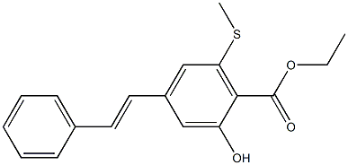 4-[(E)-2-フェニルエテニル]-2-ヒドロキシ-6-(メチルチオ)安息香酸エチル 化学構造式