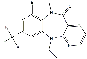 6,11-Dihydro-7-bromo-11-ethyl-9-trifluoromethyl-6-methyl-5H-pyrido[2,3-b][1,5]benzodiazepin-5-one Struktur