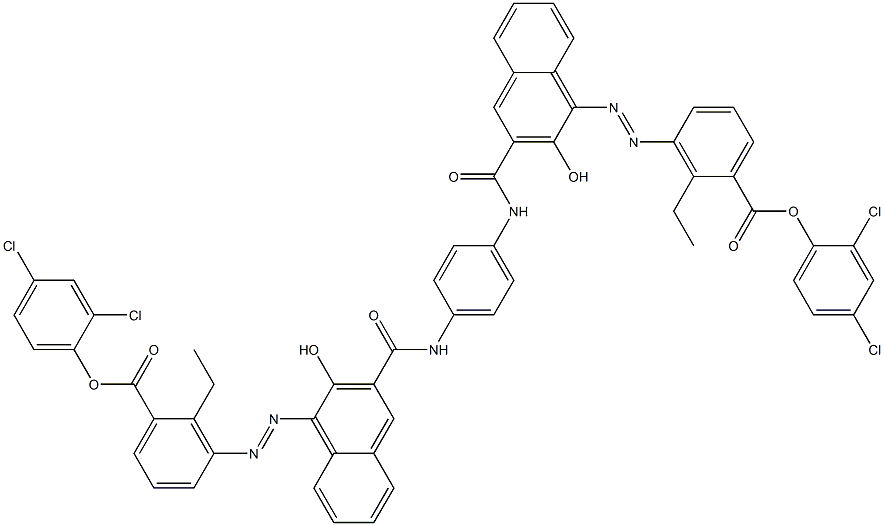 1,4-ビス[1-[[6-エチル-5-(2,4-ジクロロフェノキシカルボニル)フェニル]アゾ]-2-ヒドロキシ-3-ナフトイルアミノ]ベンゼン 化学構造式