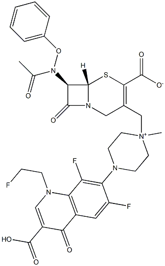 (7R)-7-(Phenoxyacetylamino)-3-[[4-[[3-carboxy-6,8-difluoro-1-(2-fluoroethyl)-1,4-dihydro-4-oxoquinolin]-7-yl]-1-methylpiperazinium]-1-ylmethyl]cepham-3-ene-4-carboxylate,,结构式