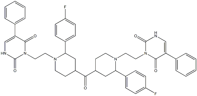 4-Fluorophenyl[1-[2-[(2,6-dioxo-5-phenyl-1,2,3,6-tetrahydropyrimidin)-1-yl]ethyl]piperidin-4-yl] ketone,,结构式