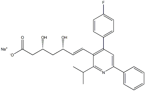 (3R,5S,6E)-3,5-ジヒドロキシ-7-[4-(4-フルオロフェニル)-2-イソプロピル-6-フェニル-3-ピリジニル]-6-ヘプテン酸ナトリウム 化学構造式