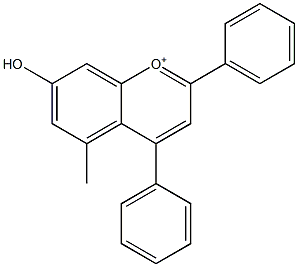 7-ヒドロキシ-5-メチル-4-フェニル-2-(フェニル)-1-ベンゾピリリウム 化学構造式