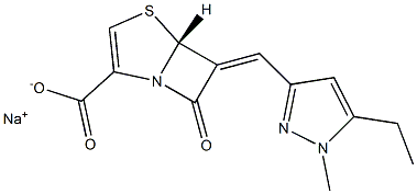 (5R)-7-Oxo-6-[(5-ethyl-1-methyl-1H-pyrazol-3-yl)methylene]-4-thia-1-azabicyclo[3.2.0]hept-2-ene-2-carboxylic acid sodium salt,,结构式