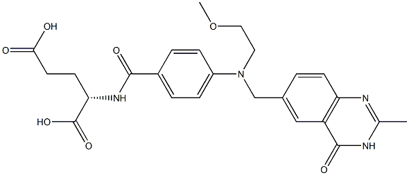 (2S)-2-[4-[N-[(3,4-ジヒドロ-2-メチル-4-オキソキナゾリン)-6-イルメチル]-N-(2-メトキシエチル)アミノ]ベンゾイルアミノ]グルタル酸 化学構造式