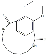 13,14-ジメトキシ-3,10-ジアザビシクロ[10.2.2]ヘキサデカ-12,14(1),15-トリエン-2,11-ジオン 化学構造式