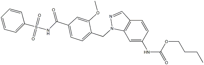 4-[6-Butoxycarbonylamino-1H-indazol-1-ylmethyl]-3-methoxy-N-phenylsulfonylbenzamide 结构式