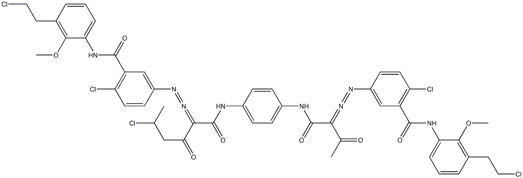 3,3'-[2-(1-Chloroethyl)-1,4-phenylenebis[iminocarbonyl(acetylmethylene)azo]]bis[N-[3-(2-chloroethyl)-2-methoxyphenyl]-6-chlorobenzamide] Struktur