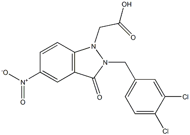 2-(3,4-Dichlorobenzyl)-5-nitro-2,3-dihydro-3-oxo-1H-indazole-1-acetic acid Struktur