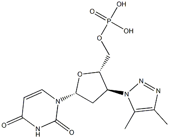 3'-(4,5-ジメチル-1H-1,2,3-トリアゾール-1-イル)-2',3'-ジデオキシウリジン5'-りん酸 化学構造式