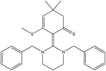 5,5-Dimethyl-2-[(1,3-dibenzylhexahydropyrimidin)-2-ylidene]-3-(methylthio)-3-cyclohexene-1-thione,,结构式