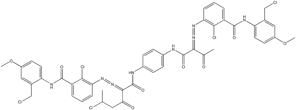 3,3'-[2-(1-Chloroethyl)-1,4-phenylenebis[iminocarbonyl(acetylmethylene)azo]]bis[N-[2-(chloromethyl)-4-methoxyphenyl]-2-chlorobenzamide],,结构式
