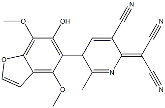 4,7-Dimethoxy-5-[[2-methyl-5-cyano-3,6-dihydro-6-(dicyanomethylene)pyridin]-3-yl]benzofuran-6-ol 结构式