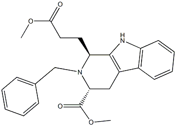 (1S)-2-ベンジル-3β-(メトキシカルボニル)-1,2,3,4-テトラヒドロ-β-カルボリン-1α-プロピオン酸メチル 化学構造式