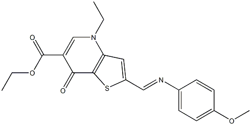 2-[(4-Methoxyphenyl)iminomethyl]-4-ethyl-7-oxothieno[3,2-b]pyridine-6-carboxylic acid ethyl ester|