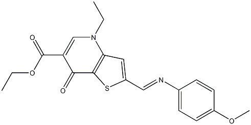 2-[(4-Methoxyphenyl)iminomethyl]-4-ethyl-7-oxothieno[3,2-b]pyridine-6-carboxylic acid ethyl ester,,结构式