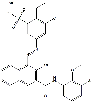 3-Chloro-2-ethyl-5-[[3-[[(3-chloro-2-methoxyphenyl)amino]carbonyl]-2-hydroxy-1-naphtyl]azo]benzenesulfonic acid sodium salt Structure