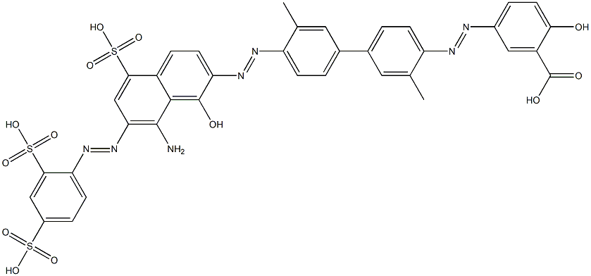 5-[[4'-[[8-アミノ-7-[(2,4-ジスルホフェニル)アゾ]-1-ヒドロキシ-5-スルホ-2-ナフチル]アゾ]-3,3'-ジメチル-1,1'-ビフェニル-4-イル]アゾ]-2-ヒドロキシ安息香酸 化学構造式