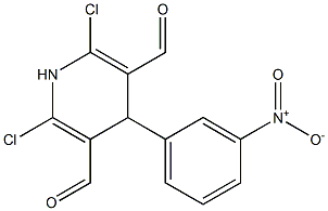 2,6-ジクロロ-1,4-ジヒドロ-4-(m-ニトロフェニル)ピリジン-3,5-ジカルボアルデヒド 化学構造式