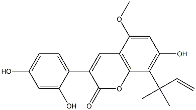 3-(2,4-Dihydroxyphenyl)-7-hydroxy-5-methoxy-8-(2-methyl-3-buten-2-yl)coumarin Struktur