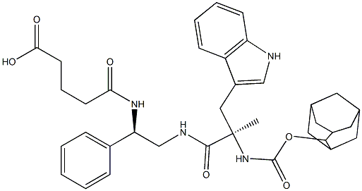 5-[[(1R)-2-[[(2R)-2-(Adamantan-2-yloxycarbonylamino)-3-(1H-indol-3-yl)-2-methylpropanoyl]amino]-1-phenylethyl]amino]-5-oxovaleric acid Struktur