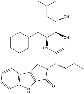 (2S)-2-[(1,2,3,4-Tetrahydro-3-oxopyrrolo[3,4-b]indol)-2-yl]-4-methyl-N-[(1S,2S,3S)-1-cyclohexylmethyl-2,3-dihydroxy-5-methylhexyl]valeramide Structure