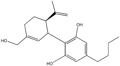 5-(ブチル)-2-[(2R)-2-(1-メチルエテニル)-5-(ヒドロキシメチル)-5-シクロヘキセン-1-イル]ベンゼン-1,3-ジオール 化学構造式