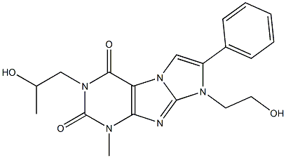 8-(2-ヒドロキシエチル)-3-(2-ヒドロキシプロピル)-1-メチル-7-フェニル-1H-イミダゾ[2,1-f]プリン-2,4(3H,8H)-ジオン 化学構造式
