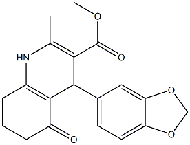 1,4,5,6,7,8-ヘキサヒドロ-2-メチル-4-(1,3-ベンゾジオキソール-5-イル)-5-オキソキノリン-3-カルボン酸メチル 化学構造式