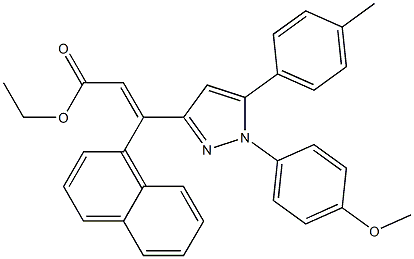 (E)-3-(1-Naphtyl)-3-[[1-(4-methoxyphenyl)-5-(4-methylphenyl)-1H-pyrazol]-3-yl]propenoic acid ethyl ester Struktur