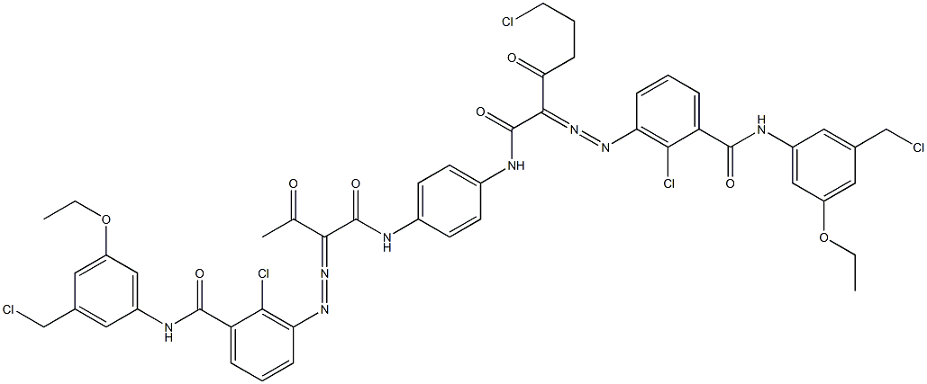 3,3'-[2-(2-Chloroethyl)-1,4-phenylenebis[iminocarbonyl(acetylmethylene)azo]]bis[N-[3-(chloromethyl)-5-ethoxyphenyl]-2-chlorobenzamide] Structure