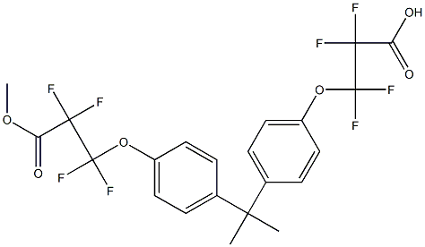 3,3'-[プロパン-2,2-ジイルビス(4,1-フェニレンオキシ)]ビス(2,2,3,3-テトラフルオロプロピオン酸メチル) 化学構造式