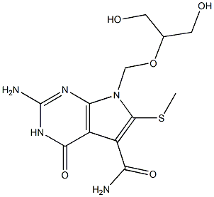 2-Amino-3,4-dihydro-6-methylthio-7-(2-hydroxy-1-hydroxymethylethoxymethyl)-4-oxo-7H-pyrrolo[2,3-d]pyrimidine-5-carboxamide Structure