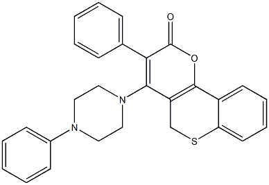 3-Phenyl-4-(4-phenylpiperazin-1-yl)-2H,5H-[1]benzothiopyrano[4,3-b]pyran-2-one Struktur