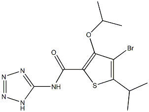 3-イソプロピルオキシ-4-ブロモ-5-イソプロピル-N-(1H-テトラゾール-5-イル)チオフェン-2-カルボアミド 化学構造式