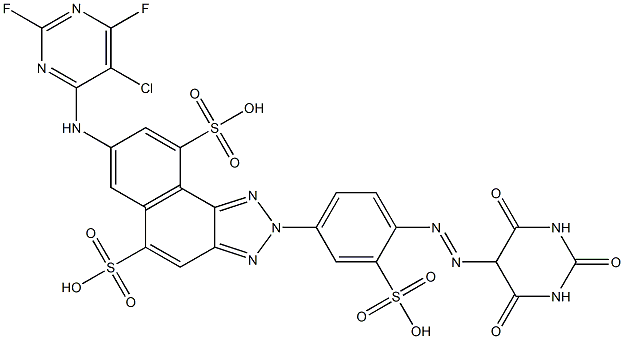 7-[(5-Chloro-2,6-difluoro-4-pyrimidinyl)amino]-2-[4-[[(hexahydro-2,4,6-trioxopyrimidin)-5-yl]azo]-3-sulfophenyl]-2H-naphtho[1,2-d]triazole-5,9-disulfonic acid,,结构式