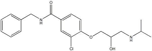 1-[4-[ベンジルカルバモイル]-2-クロロフェノキシ]-3-[イソプロピルアミノ]-2-プロパノール 化学構造式