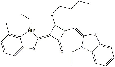 2-[3-[(3-Ethylbenzothiazol-2-ylidene)methyl]-2-butoxy-4-oxocyclobutan-1-ylidene]methyl-3-ethylbenzothiazol-3-ium 结构式