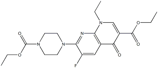 7-(4-エトキシカルボニル-1-ピペラジニル)-1-エチル-6-フルオロ-1,4-ジヒドロ-4-オキソ-1,8-ナフチリジン-3-カルボン酸エチル 化学構造式