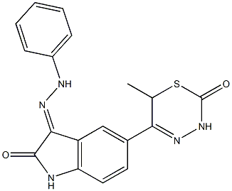 1,3-Dihydro-3-(2-phenylhydrazono)-5-[(6-methyl-2-oxo-3,6-dihydro-2H-1,3,4-thiadiazine)-5-yl]-2H-indole-2-one Struktur