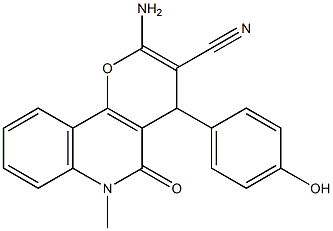 2-Amino-4-(4-hydroxyphenyl)-5-oxo-6-methyl-4,6-dihydro-5H-pyrano[3,2-c]quinoline-3-carbonitrile Struktur