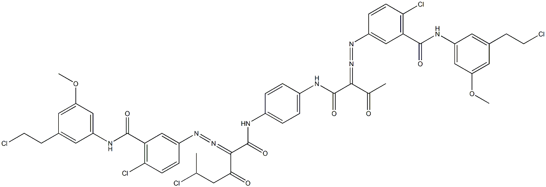 3,3'-[2-(1-Chloroethyl)-1,4-phenylenebis[iminocarbonyl(acetylmethylene)azo]]bis[N-[3-(2-chloroethyl)-5-methoxyphenyl]-6-chlorobenzamide] Structure