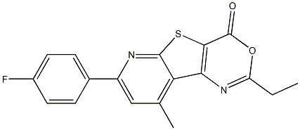 2-エチル-9-メチル-7-(4-フルオロフェニル)-4H-ピリド[3',2':4,5]チエノ[3,2-d][1,3]オキサジン-4-オン 化学構造式