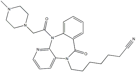 7-[[5,11-Dihydro-11-[(4-methyl-1-piperazinyl)acetyl]-6-oxo-6H-pyrido[2,3-b][1,4]benzodiazepin]-5-yl]heptanenitrile 结构式