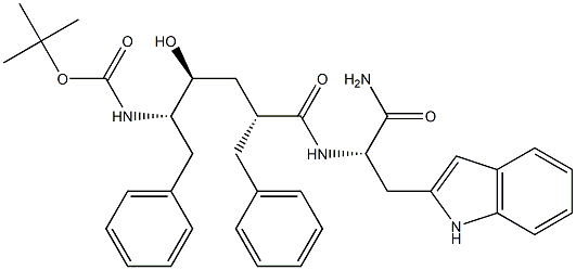 (S)-2-[[(2R,4S,5S)-5-(tert-Butoxycarbonylamino)-2-benzyl-4-hydroxy-6-phenylhexanoyl]amino]-3-(1H-indol-2-yl)propionamide Struktur