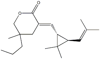 (3E)-Tetrahydro-5-methyl-5-propyl-3-[[(1R,2R)-3,3-dimethyl-2-(2-methyl-1-propenyl)cyclopropan-1-yl]methylene]-2H-pyran-2-one,,结构式